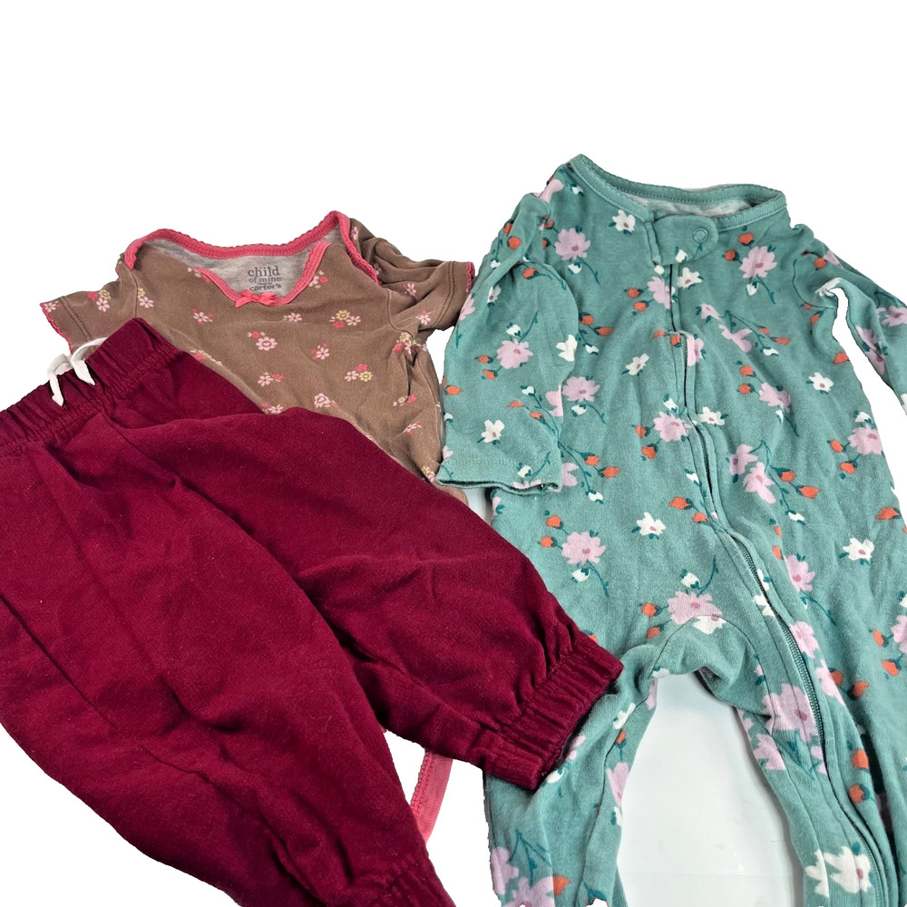 Carters Baby 3pc Outfit Set 6-9M Floral Bodysuit Pants Sleeper